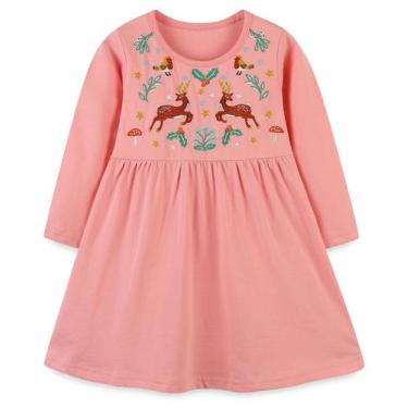 Imagem de Vestido Hongshilian Girls de algodão de manga comprida 4T Elk & Mushro