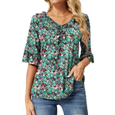 Imagem de Blusa feminina elegante Ivicoer, manga 3/4 com babados, decote em V, v