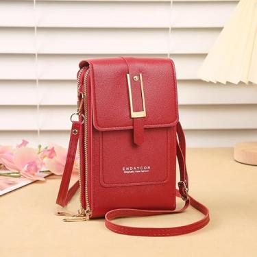 Imagem de Bolsa de couro antifurto pequena bolsa transversal para celular para mulheres, bolsa tiracolo para celular com alça de ombro, Vermelho, Medium, vermelho