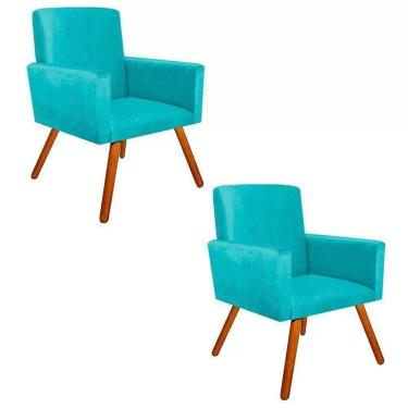 Imagem de Kit 2 Poltronas Nina Sala De Estar Luxo Suede Azul Turquesa