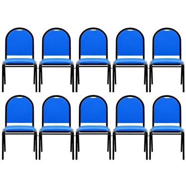 Imagem de Kit 10 Cadeiras Hoteleiras Auditório Empilhável Sintético M23 Azul - Mpozenato