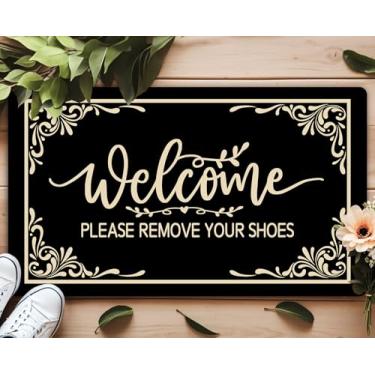 Imagem de YSYTMAT Tapete de porta bem-vindo, engraçado, bem-vindo, remova seus sapatos, capacho personalizado com traseira de borracha antiderrapante (76 x 43 cm) Tapetes de área de decoração de casa para