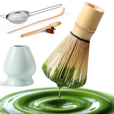Imagem de Conjunto de batedor Matcha, conjunto com batedor de bambu matcha e suporte de cerâmica, colher de bambu + colher de madeira, suporte de colher, conjunto de chá matcha completo com peneira, kit matcha