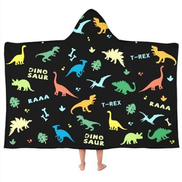 Imagem de gdhiybf Toalhas com capuz de dinossauro para crianças 76.2 cm x 127.0 cm toalha de praia macia absorvente infantil para natação piscina vestível banho poncho envoltório para meninos crianças crianças