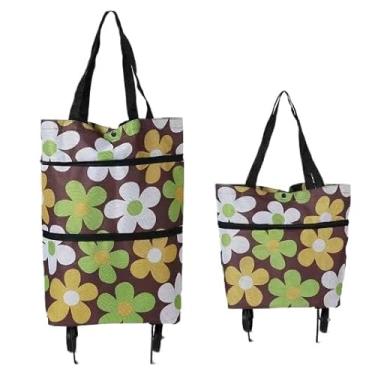 Imagem de Carrinho de compras dobrável com rodas Carrinho de compras multifuncional Bolsa de viagem Ecológico Resistente Durável (3,Coffe Flor)