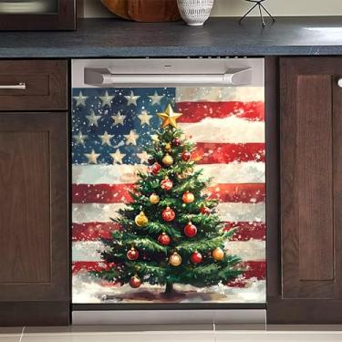 Imagem de BVBOX Capa magnética de Natal para lava-louças 58,4 cm x 66 cm, capas magnéticas reutilizáveis de geladeira, ímãs de lava-louças capa decorativa para porta de geladeira adesivos de painel (árvore de
