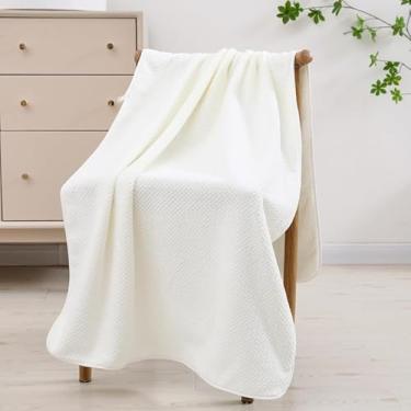 Imagem de Toalha de banho 1 peça, 68 x 137 cm, toalha de banho de microfibra ultra macia altamente absorvente, toalhas leves e de secagem rápida para esportes, ioga, SPA, fitness (branca)