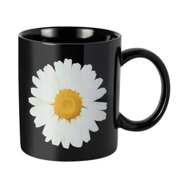 Imagem de XQJH Caneca de cerâmica preta margarida de 340 g, caneca para café e chá diários, sem chumbo, caneca de café segura para micro-ondas e lava-louças, presentes perfeitos para mulheres e homens