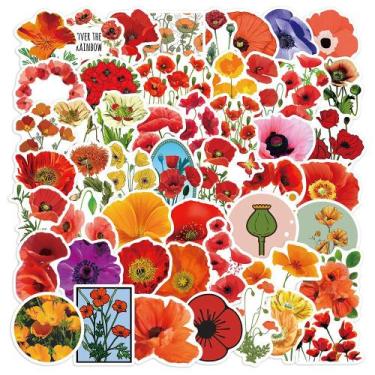 Imagem de Adesivos de flor de papoula, 50 peças, vermelho brilhante e laranja, f