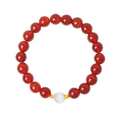 Imagem de Pulseira de ágata vermelha e olho de gato com miçangas de 8 mm para mulheres