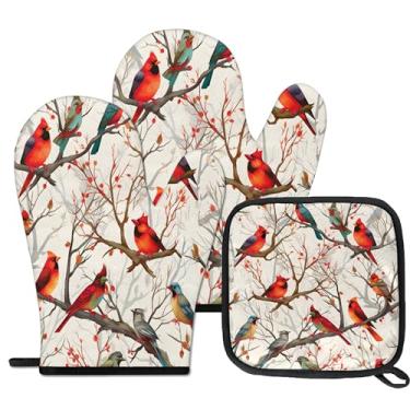 Imagem de Conjunto de 3 suportes de panela para cozinha, luvas de forno de isolamento cardeal de Natal, almofadas de panela resistentes ao calor, acessórios essenciais para churrasco, cozinhar, decoração de