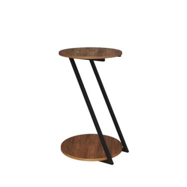 Imagem de Mesinha de canto para sala Mesa Lateral Nicho Apoio Sofá Sala Dubai Base Z Design Moderno Tampo Redondo Madeira Decoração 63X45X23CM(Preto-Tampo Amêndoa)