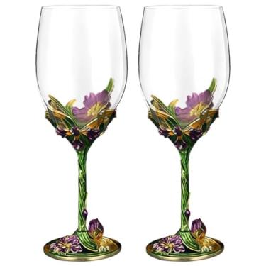 Imagem de Copos de vinho com pé de íris verde, 2 peças com haste, vidro de cristal de qualidade, design floral, ótimo para ocasiões especiais e presentes