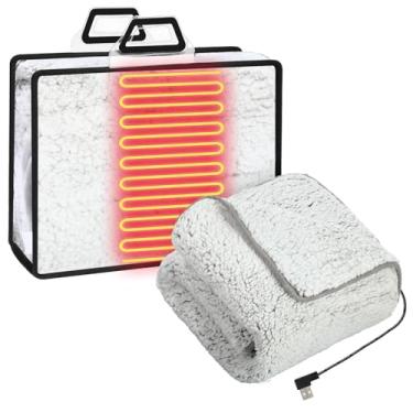 Imagem de Glooglitter Cobertor elétrico aquecido de 127 cm x 152 cm elétrico 5 V alimentado por USB com temporizador e controlador de temperatura para carro, inverno, viagem, casa, escritório, acampamento