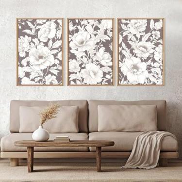 Imagem de Tela de flores desabrochando em tela de magnólia branca arte de parede peônia flor imagens linha vintage branco floral pintura floral abstrata ilustração retrô decoração de arte de parede sala de