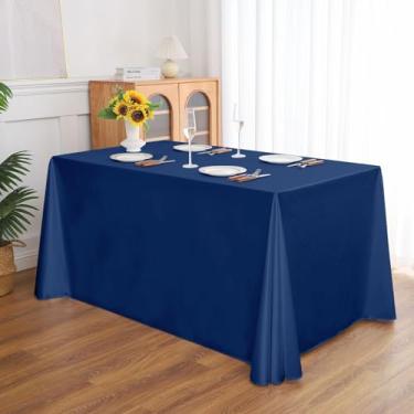 Imagem de Toalha de mesa retangular para banquetes, cor sólida, resistente, resistente a vincos, lavável, toalha de mesa de cetim, capa decorativa para mesa de jantar, festa de buffet e casamento, azul royal
