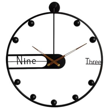 Imagem de Decoração de parede de relógio grande moderno para sala de estar, 60 cm operado por bateria, design de madeira de nogueira e metal, mecanismo de quartzo silencioso, relógios de parede grandes