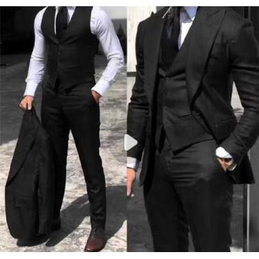 Imagem de Terno Social Premium Completo Preto ( paleto + calça + colete ) Black 