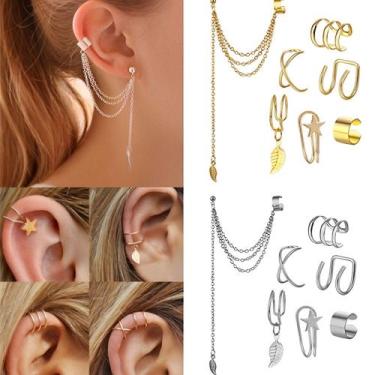 Imagem de Kit 7 Brincos Feminino Pressão Piercings Orelha Banhado - TOTAL VARIED