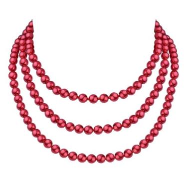 Imagem de Colar de pérolas da década de 1920, corrente colorida com contas, festa, casamento, baile, banquete, vidro, pérola, nó, colar, suéter, corrente de baile de máscaras para mulheres, Zinco, Sem Pedra