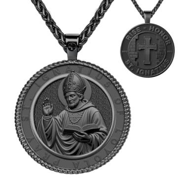 Imagem de OigvcoTe Pingente religioso de São Jude/São Cristóvão/São José/banhado a platina, colar de moedas grande, corrente de 19,69 + 5 cm, medalha de santo padroeiro católico, alto polimento., 19.69+2 Inches