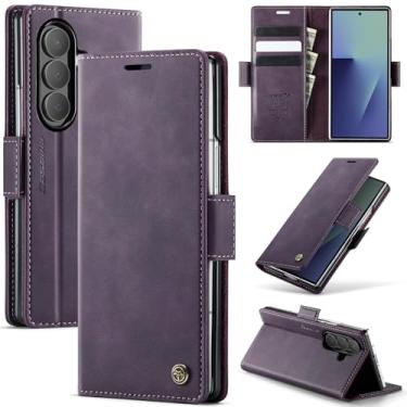 Imagem de XKchatpt Capa carteira para Samsung Galaxy Z Fold 7, capa flip de couro PU com [bloqueio RFID] [suporte de cartão] [função de suporte] proteção à prova de choque para Samsung Galaxy Z Fold 7 (roxa)