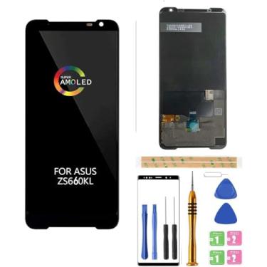 Imagem de Amoled LCD para ASUS ROG Phone 2 Digitalizador Screen Touch Assembly Display LCD de substituição para ZS660KL ZS660KS I001DA DE 16.7 cm da BITANR (preto) (para asus rog 2)