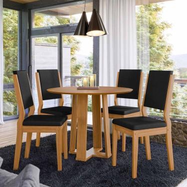 Imagem de Conjunto Sala De Jantar Mesa Isabela 1,00m Tampo Em Mdf Com 4 Cadeiras Carol Ypê/ja03 - New Ceval