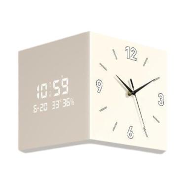 Imagem de Fenteer Relógio de parede dupla face com display digital, relógio de parede silencioso e silencioso, sem -taque para decoração de parede de escritório em, Leite Branco