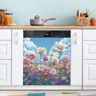Imagem de ATTX Capa magnética colorida de flores silvestres para lava-louças, 58,4 cm C x 66 cm A, decoração da capa da máquina de lavar louça, decalques de armário doméstico e eletrodomésticos adesivos #14
