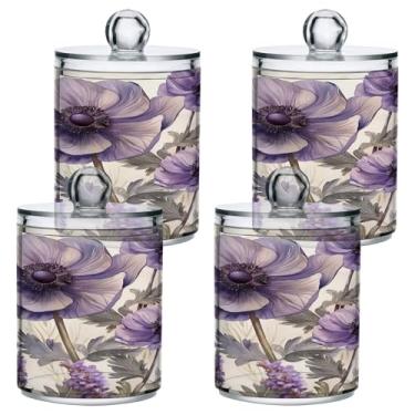 Imagem de ATTX Dispensador de suporte Qtip de lavanda roxa para bola de algodão, cotonete, frasco de boticário de plástico transparente, decoração de casa, pote de armazenamento de cozinha, pacote com 4 (309)