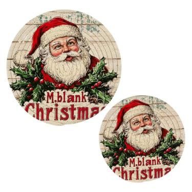 Imagem de Blueangle 2 peças de suporte de panela de tripé de Papai Noel fofo - conjunto de pegadores de panela de tecido redondo - almofadas quentes trançadas de algodão - porta-copos - tapetes de mesa para