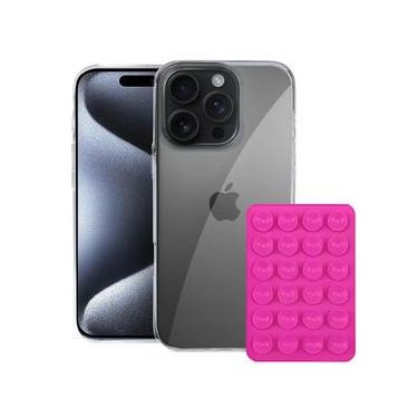 Imagem de Kit Capa Crystal Slim para Iphone 15 Pro Max + Ventosa ROSA