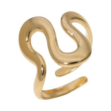 Imagem de Anel Aberto Feminino Banhado a Ouro Em Aço Inoxidável À Prova d'Água C