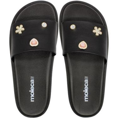 Imagem de Chinelo Slide Moleca Napa Turim Apliques Feminino, 36, Preto