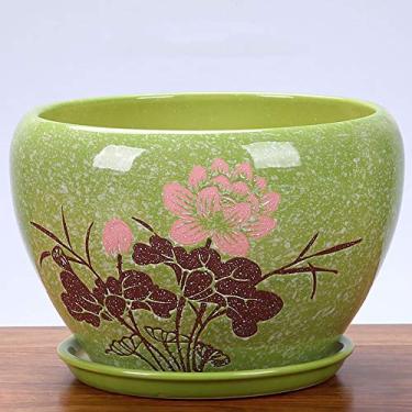 Imagem de uhyOHF Vaso de flores espesso, cacto, cerâmica, grande, extragrande, pavão, azul, verde, mingau, varanda, vaso de flores, bandeja dividida em vaso personalizado (estilo 6-A