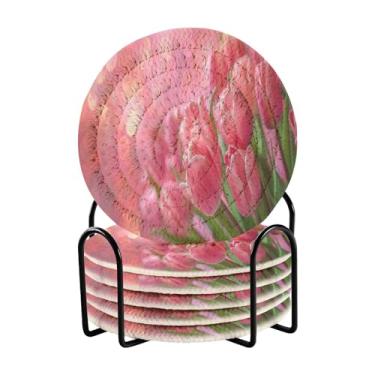 Imagem de Qilmy Conjunto de 6 peças de copos de tulipas coloridas bonitas ou porta-copos de bar para bebidas, porta-copos de fazenda ou porta-copos de mesa rústicos, porta-copos modernos de algodão para o
