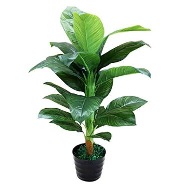 Imagem de Plantas artificiais em vasos de flores naturais artificiais e folhas verdes escuras em vaso de flores pretas grande decoração de plantas artificiais para decoração de casa