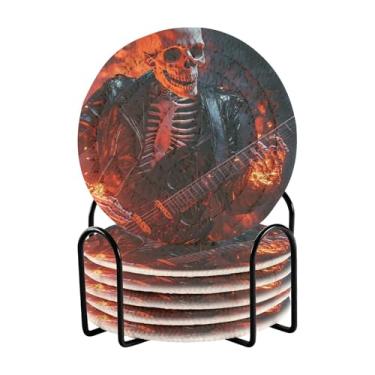 Imagem de CEBUGI Conjunto de 6 porta-copos de guitarra elétrica para tocar esqueleto com suporte para proteção de mesa, decoração de casa