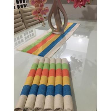 Imagem de Jogo Americano 7 Peças em Algodão com Trilho de Mesa Kit Mesa Posta Decorativo para Cozinha e Sala 6 Lugares + 1 Caminho de Mesa (JGAM08)