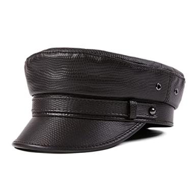 Imagem de uhyOHF Chapéu masculino de couro grego pescador marinheiro violinista motorista boné plano chapéu de jornaleiro feminino (C-XXL
