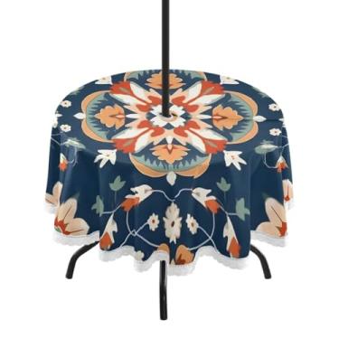 Imagem de CEBUGI Toalha de mesa redonda para uso ao ar livre, estampa floral, impermeável, com furo Umberlla, capa de mesa lavável para pátio, cozinha, sala de jantar, 152 cm