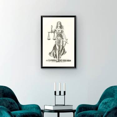 Imagem de quadro lady justice eucatex impressao preto branco arte classica decoracao juridica moldura preta 90x60 cm quadro parede advocacia escritorio elegante