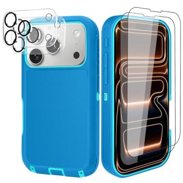 Imagem de Capa para iPhone 17 Pro Max (6,9 polegadas), com clipe de cinto e 2 protetores de tela + 2 lentes de câmera, resistente e durável, proteção contra quedas à prova de choque de grau militar, com suporte