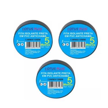 Imagem de Fita Isolante 13mmx19mm 5m Kit 3 Unidades Antichama Lotus  7026