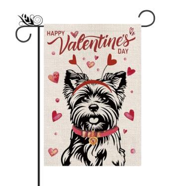 Imagem de Feliz Dia dos Namorados Bandeira de Jardim Bichon Frise Cachorro Amor Coração Aniversário Decorações de Feriado Vertical Dupla Face Para Jardim Exterior Decoração de Gramado 30 x 45 cm