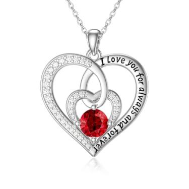 Imagem de OCJ Colar feminino com pingente de pedra do mês de nascimento I Love You, prata esterlina 925, zircônia, aniversário de casamento, aniversário, dia das mães, joias presentes para sua mãe, esposa