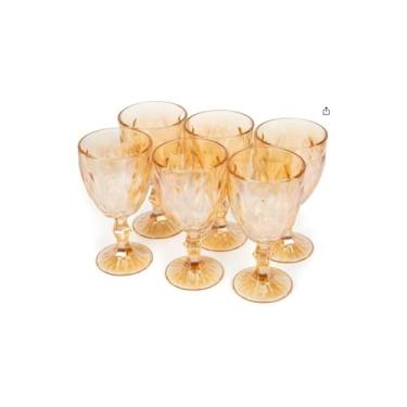 Imagem de Conjunto 6 Taças de Vidro Diamond Gold, 325ml, Acabamento Dourado, Design Diamantado com Relevo, 17cm Altura, Material Vidro