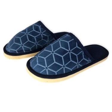 Imagem de Pantufa Masculina Macia Estampada com Padrão Geométrico, Azul, Tamanho 44/45