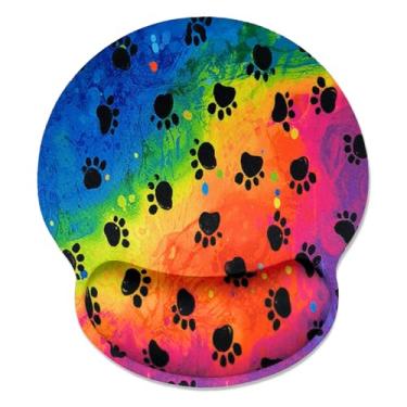 Imagem de FJyuanqi Mouse pad ergonômico com design de pata de cachorro arco-íris com suporte de pulso, mouse pad antiderrapante para jogos com descanso de pulso para laptop, acessórios de mesa, material de